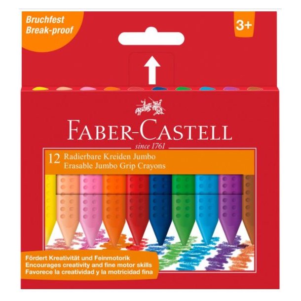 Faber Castell Jumbo Grip, plastkridt, 12 stk.