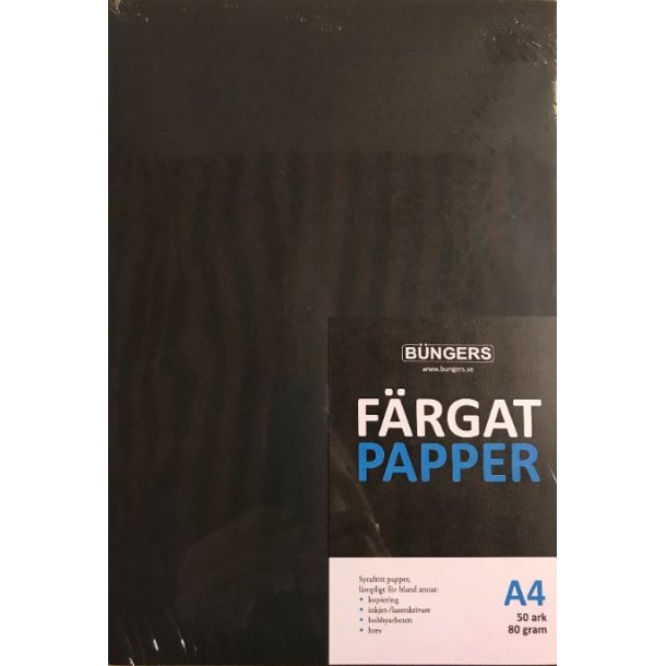 Farvet papir A4 80 gr sort (50 ark)